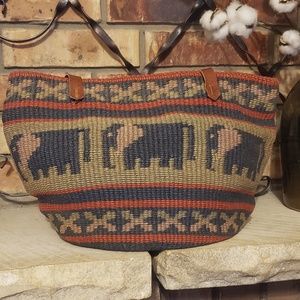 Vintage Woven Elephant Print Bag